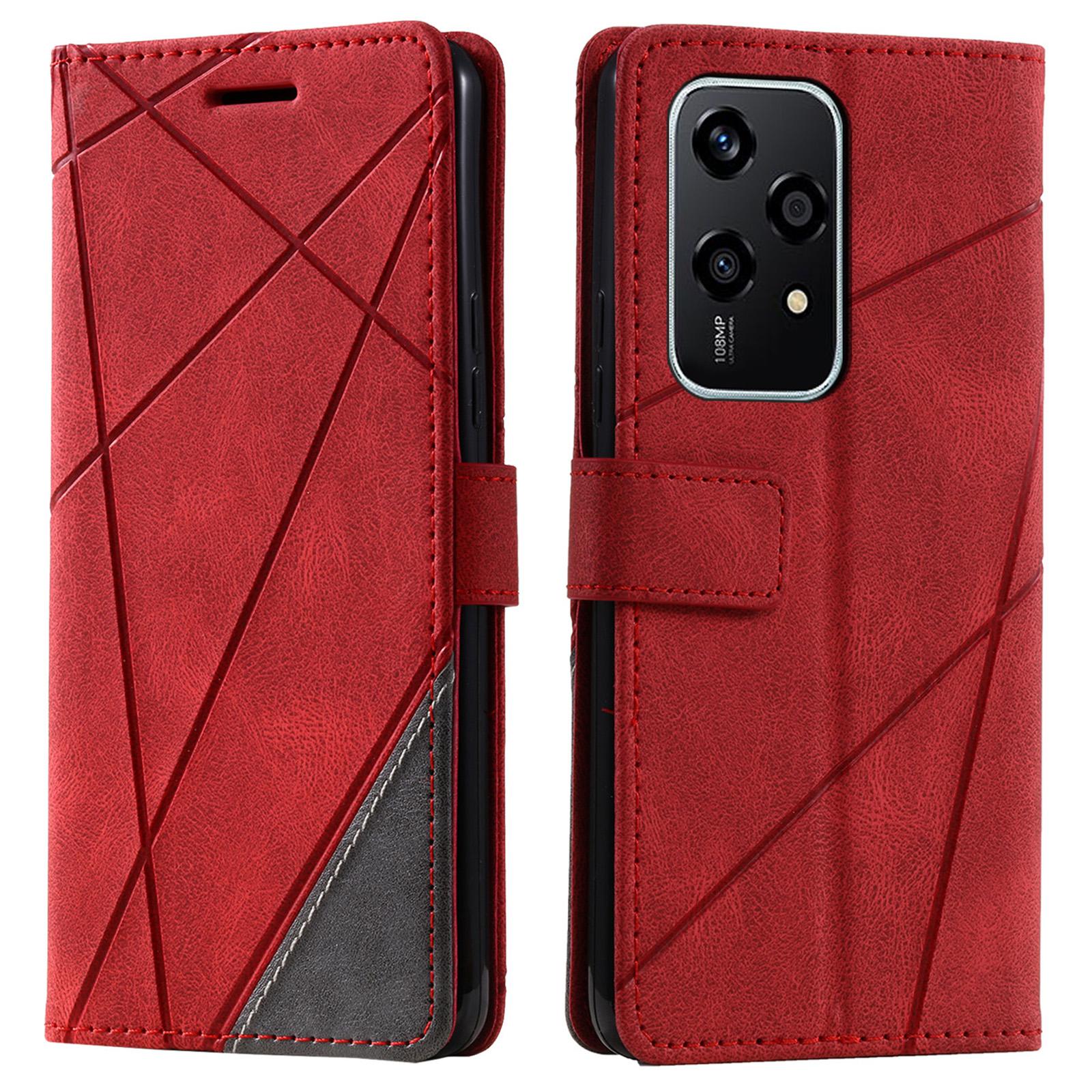 For Honor 200 Lite Case Imprinted Lines PU Leather Splicing Wallet Phone Cover B