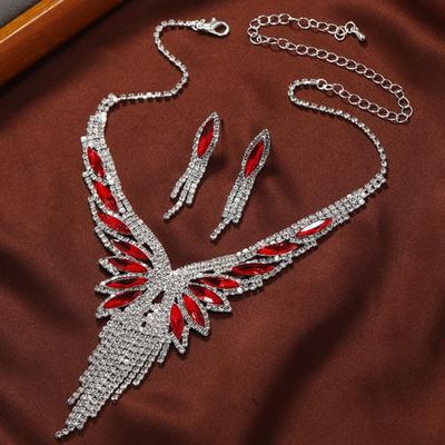 2Pcs/Set Women Elegant Necklace Earrings Adjustable Shining Rhinestones Cubic Zirconia Choker Necklace Tassel Drop Earrings Set