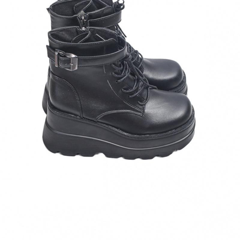 Large size Martin boots autumn and winter new European and American square head side zipper thick bottom slope heel casual fashion boots