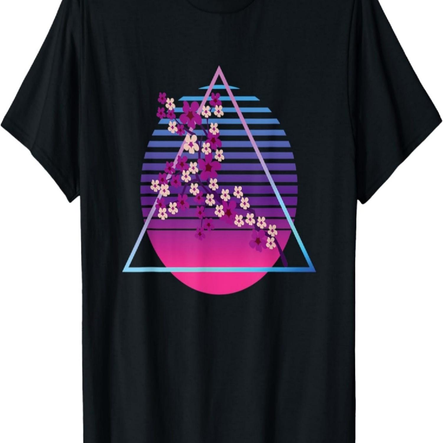 Sakura Synthwave  Flower Vaporwave Cherry Blossom T-Shirt(2) S чёрный