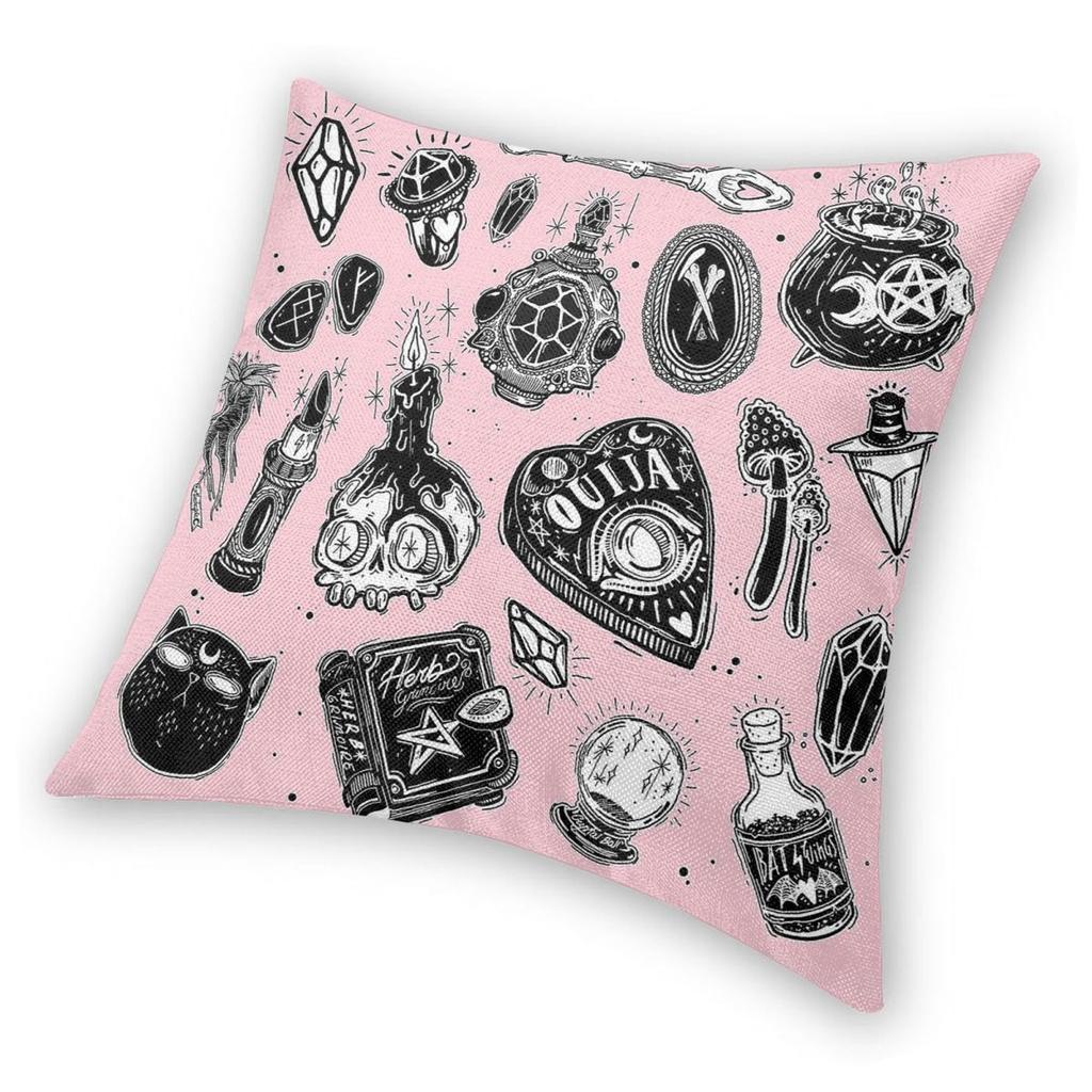 Witchy Spooky Square Pillowcase Polyester Linen Velvet Printed Zip Decor Pillow Case Room Cushion Cover