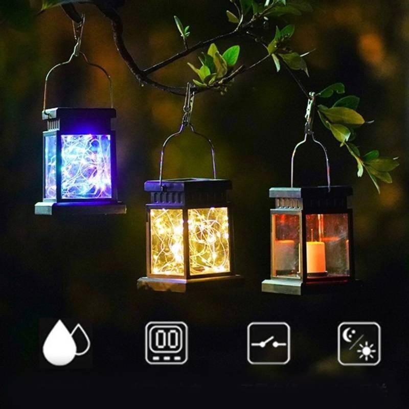 Waterproof Stainless Steel Solar Lantern With Flickering Candle Effect Led