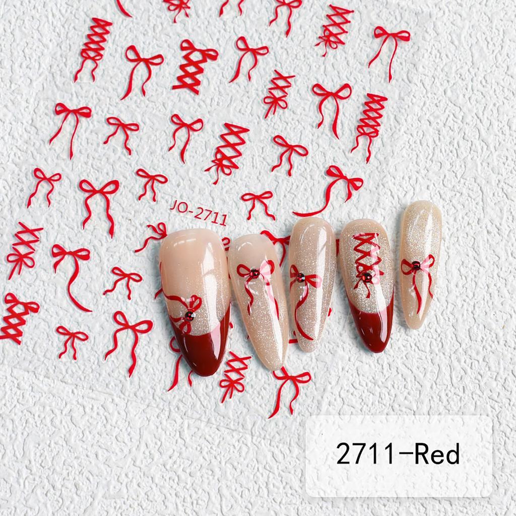 3D Black Red Pink Nail Stickers Bowknot Nail Decals Ribbon Butterfly Knot Self Adhesive Nail Sliders DIY Manicure Decorations