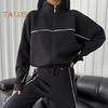 2 Pcs/Set Women Coat Pants Suit Half-high Collar Zip-up Long Sleeve Top Elastic Waist Wide Leg Pockets Trousers Winter Daily Wear Tracksuit