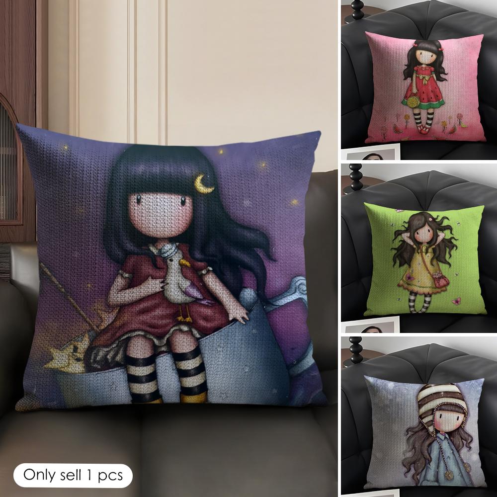 Tonnika Chen Unisex Cartoon S-Santoro Gorjuss Cushion Cover Natural Linen Organic Fabric Double-Sided Printing Sofa Home Decor Gift Pillow Case