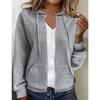 Womens Solid Color Hooded Zip Up Loose Long Sleeve Waffle Knit Sweatshirt