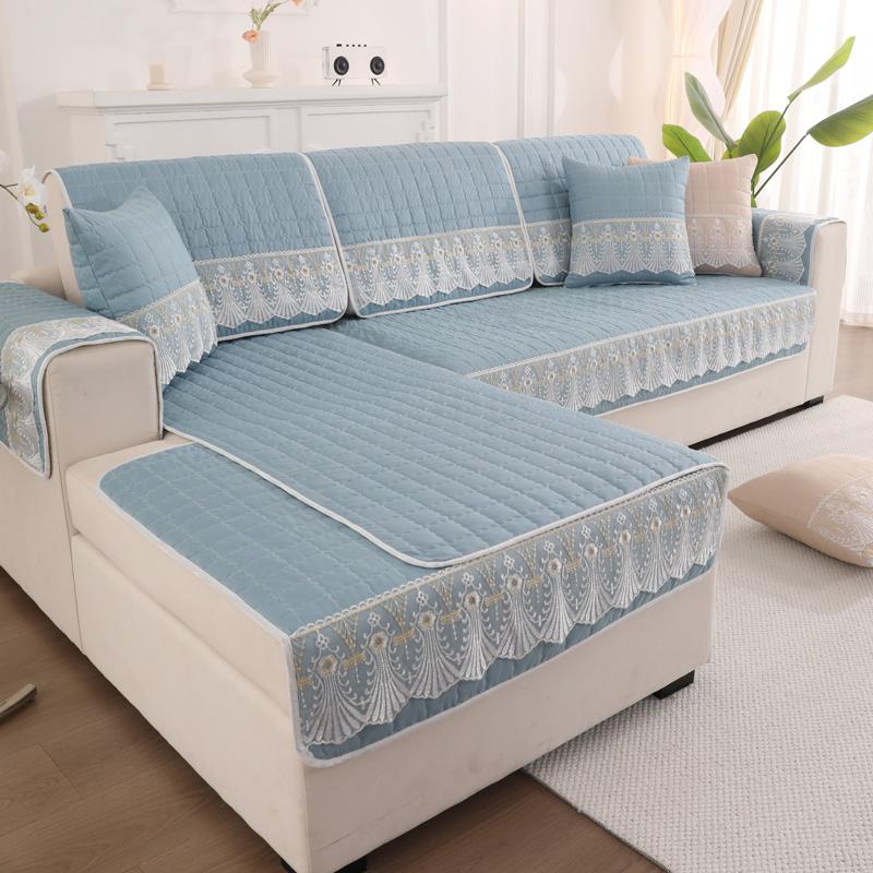 Kostkovaná krajka zdobená protiskluzový chránič potahu pohovky Lehátko Univerzální strečový polštář na rohovou pohovku Four Season 1/2/3/4místný