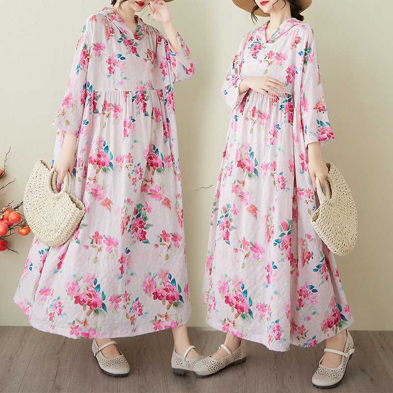 A Niche Yunjin Yarn Cotton Linen Printed Dress