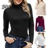 Women Casual Slim Fit Top Bottoming Tops High Collar Long Sleeve Pullover Solid Color Basic Turtleneck Blouse Daily Wear Wardrobe Essential