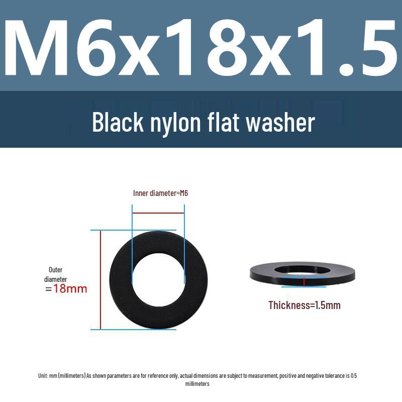 Yigu High-Temperature Insulated Black Nylon Flat Washer (M2, M3, M10, M16, M24)