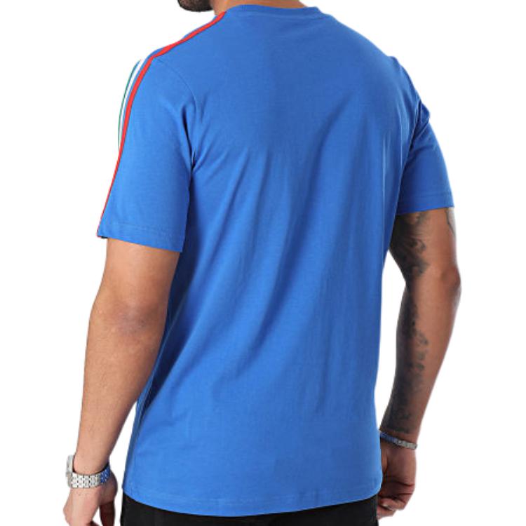 Adidas Logo Print Three-Stripes Crew Neck Short Sleeve T-Shirt Men Tops Blue IU2108