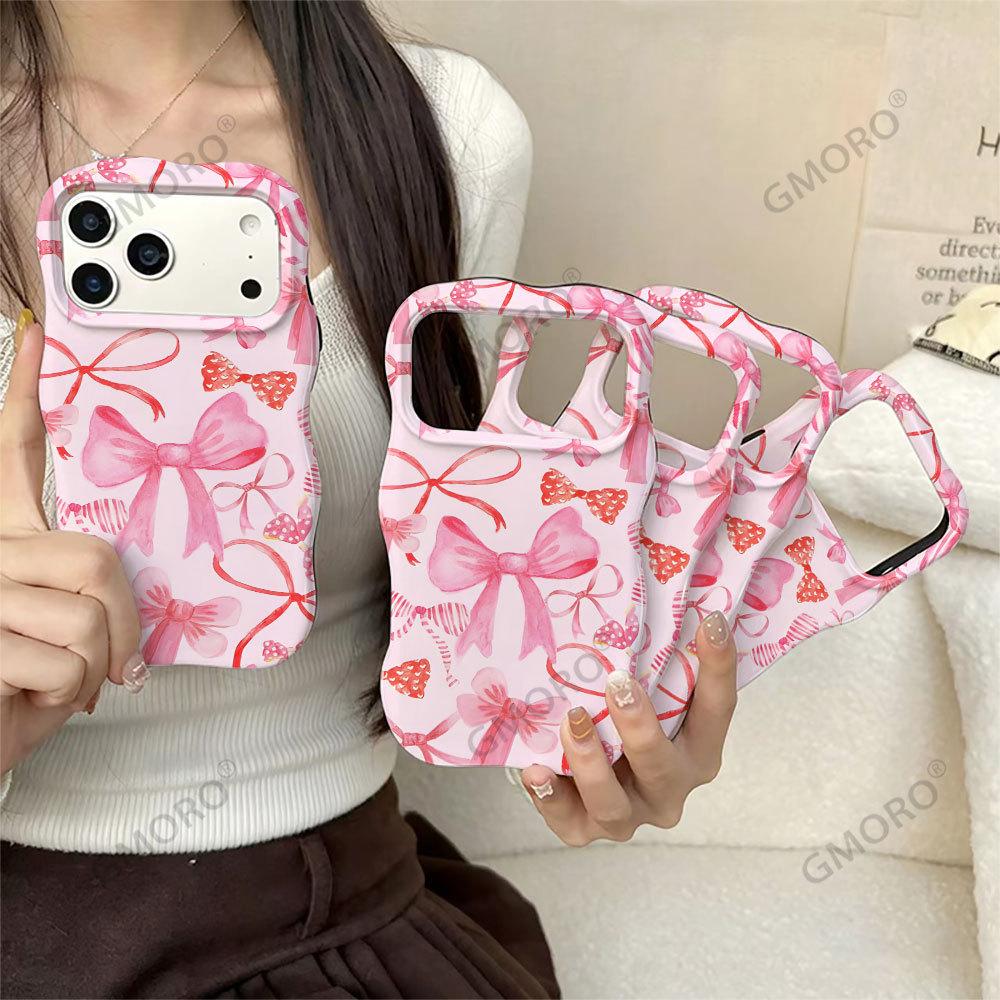 Europe and the United States Hot-selling Full-screen Bow iPhone15 Film Two-in-one Apple 17Pro Large-hole Wave Mobile Phone Case