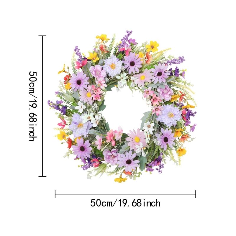 Artificial Floral Wreath With Violets Pink Flower For Easter Valentines Spring Decoration Home Party Hotel Ornament