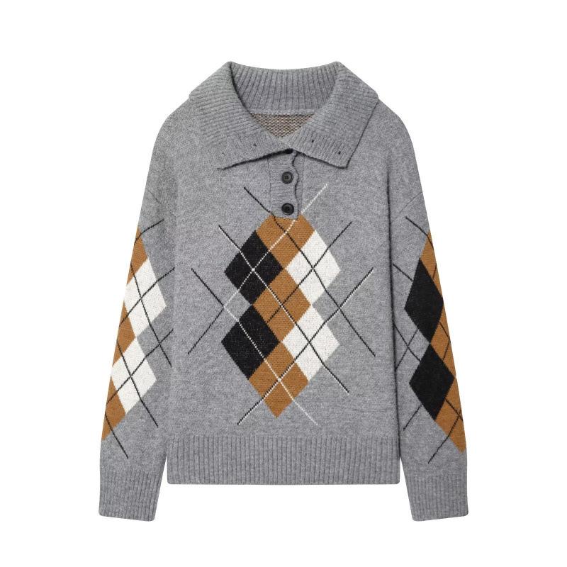 

2026 Spring European & American Style Versatile Diamond Knitwear Medium сірий колір