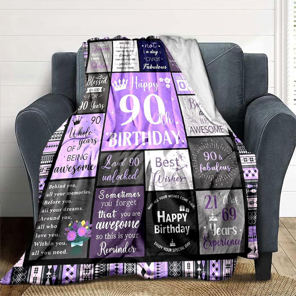 90Th Birthday Celebration Cozy Blanket Soft Warm Cozy Great for Sofa Couch Office Bed Picnics Four Seasons Universal Stylish Y27