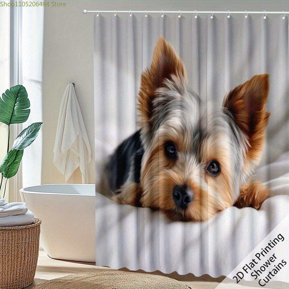 (2D Flat Printing) 1pc, Cute Yorkshire Terrier Dog Shower Curtain Bathroom Curtain with 12 Hooks Machine Washable All Seasons