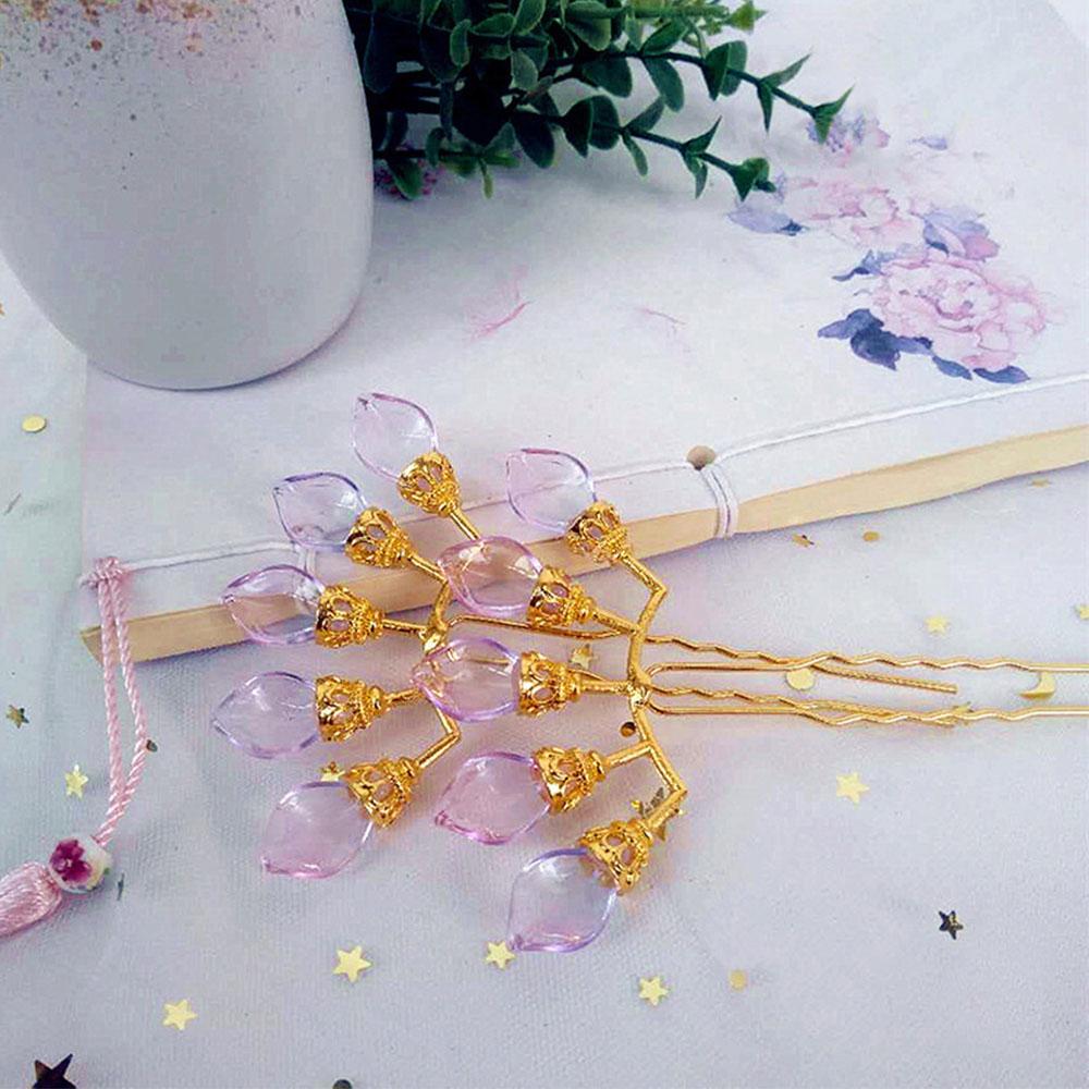 Crystal Petals Women U-shaped Zinc Zinc Alloy Hanfu Hair Sticks Pearl Row Hairpin Hair Forks Hair Accessories
