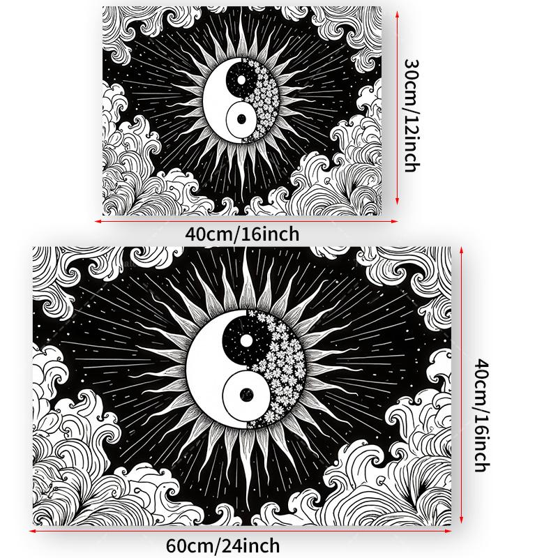 1pc Wall Tapestry Yin Yang Sun Moon Tapestry - Black White Boho Wall Hanging for Bedroom Decor