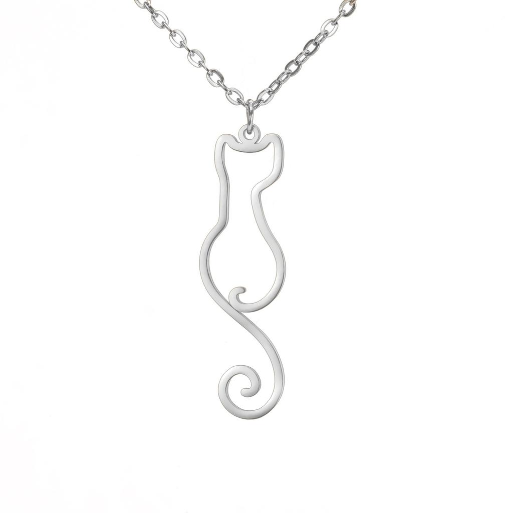 Collier Pendentif Chat Creux Élégant Mignon Animal Charme Bijou Accessoire