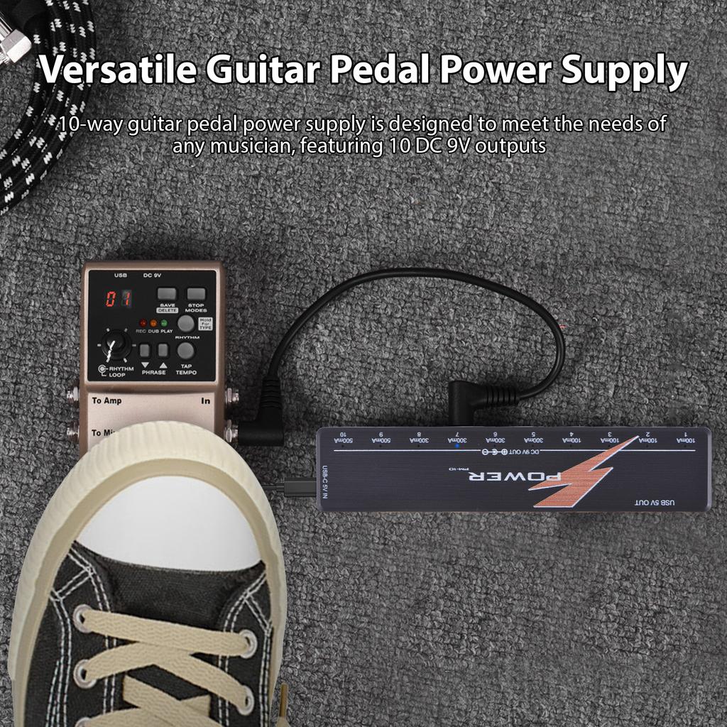 10-Kanal Gitarrenpedal-Netzteil mit unabhängigem Kurzschlussschutz, LED-Netzindikator, Pedal-Netzteil