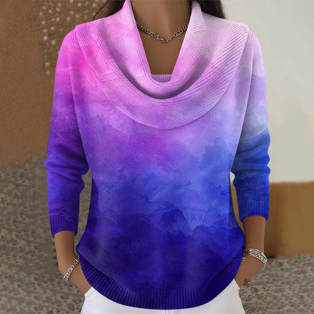 Dámský ležérní a módní svetr s dlouhým rukávem a potiskem, kulatým výstřihem