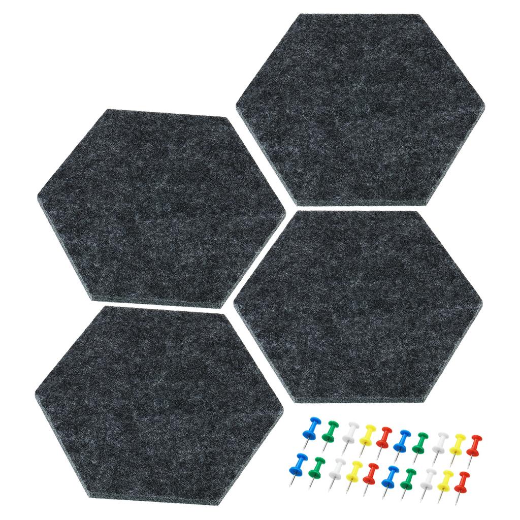 4Pcs Hexagon Felt Pin Board Self-adhesive Memo Board Notice Board Wall Decorative Tiles Wall Bulletin Pin Board with Push Pins