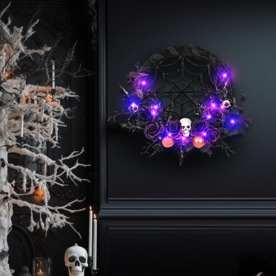 

Венок с черепом на Хэллоуин со светодиодной подсветкой Жуткий реалистичный венок для входной двери для праздничного украшения дома