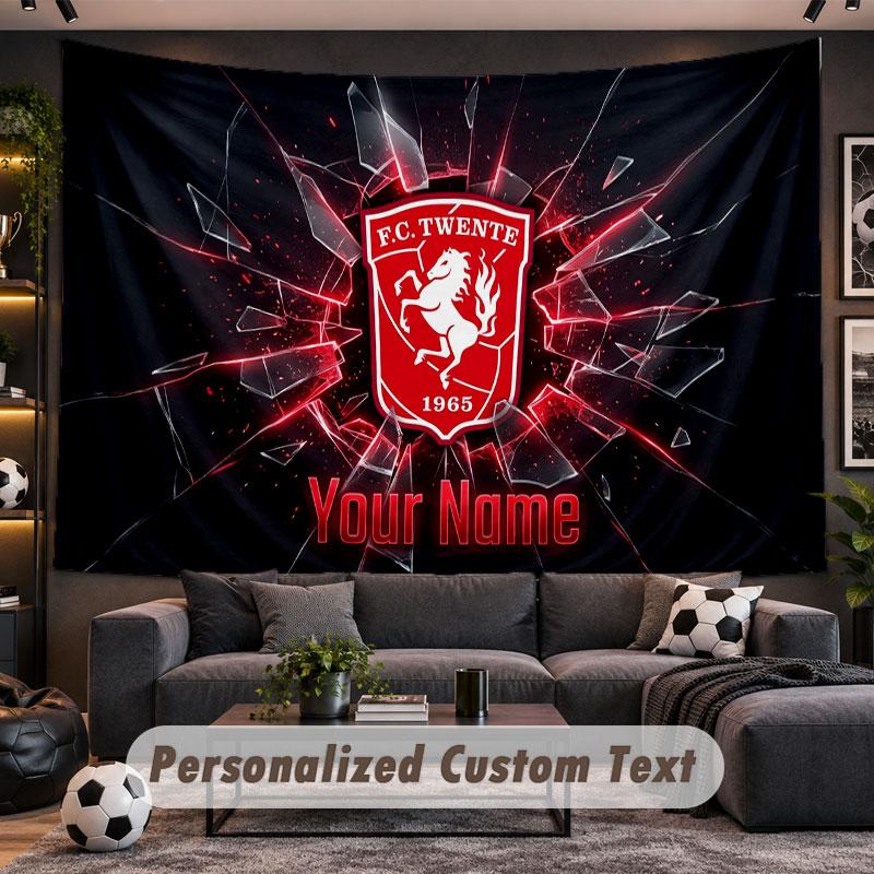 Wall Hanging Tapestry Custom NameFC Twente Pattern Personalized Printed Fabric Wall Decor