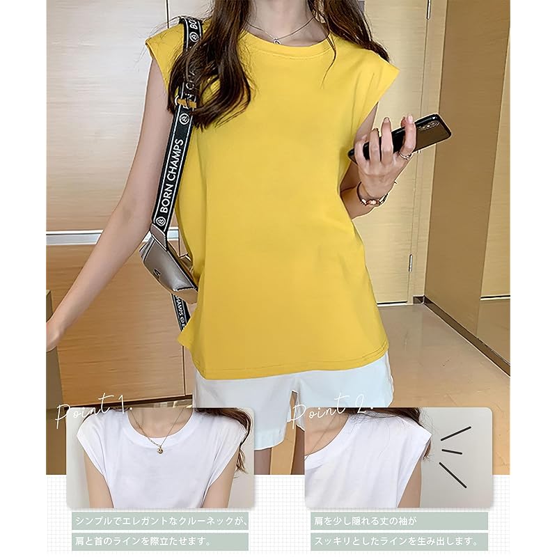 [PALAME] tank top ladies T-shirt Plain color crew neck [Show off your slender arms, look relaxed, and coordinate freely] sleeveless t-shirt french