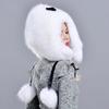 Womens Winter Hats and Caps Natural Fur Fox Hat with Tails 2 Balls Fluffy Fur Elegant Fashionable Stylish Warm Hat with Earflaps