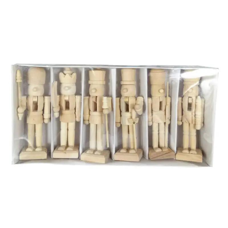 

6pcs Christmas Nutcracker Soldier Ornaments Figurine Puppet Walnut Soldier Ornament Unfinished Wooden Peg Christmas Decoration