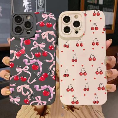 Cute Cherry Bow Silicone Phone Case For iPhone 15 16 Pro 14 Plus 13 Pro Max 12 11 X XS XR 7 8 Plus SE  Shockproof Soft Cover