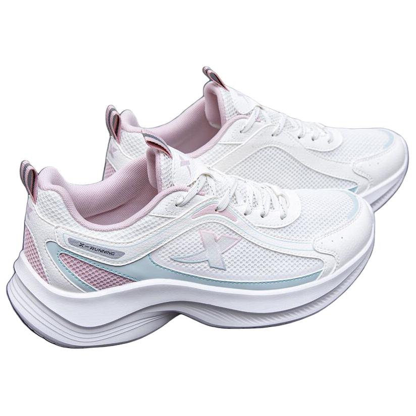 Xtep Jumping Shoes Sports Versatile Wear-Resistant Supportive Rebound Low-Top Casual Running Shoes Women Sneaker White Green Pink 875218110040-1