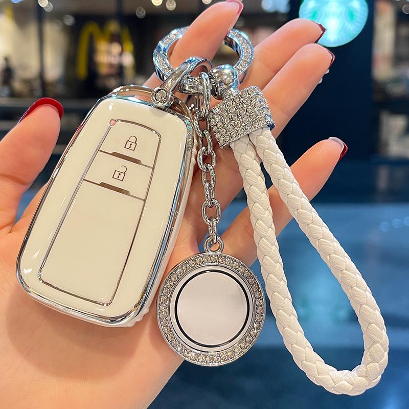 Leather Rope Ring Car Key Case Cover for Toyota Prado Land Cruiser Highlander CROWN HARRIER RAV4 C-HR Camry ALLION COROLLA Prius