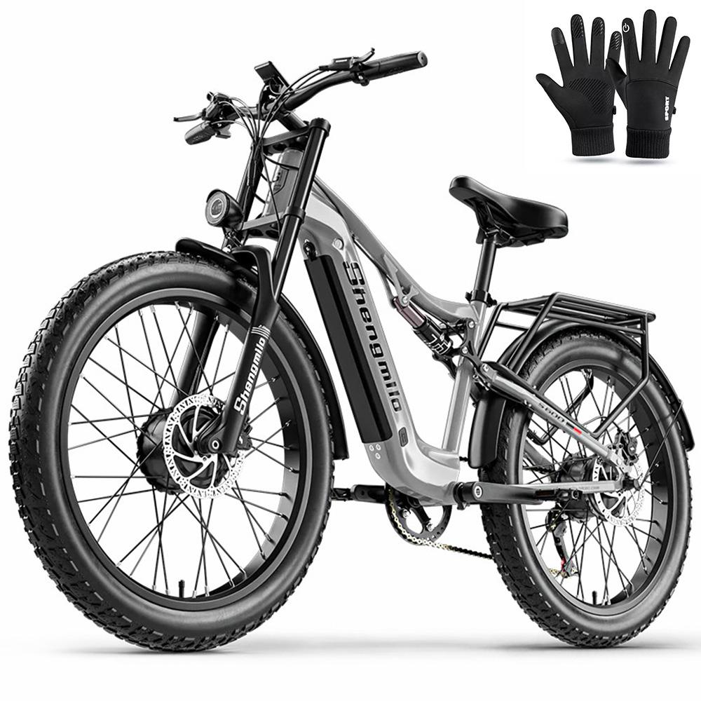 Electric Bicycle Shengmilo 26" 1000Wx2 Motor Full Suspension 48V 17.5AH Adult Ebike Top Speed 45Km/h 7 Speed Grey S600