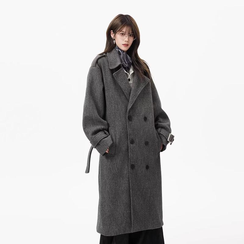BWKA Unisex British Style Double-Breasted Mid-Length Coat 2XL