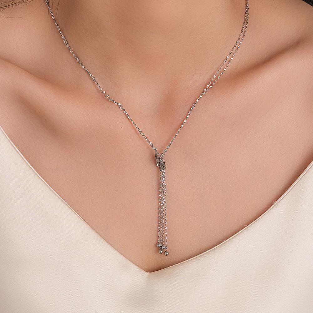 

Stainless Steel Gold Color Knot Tassel Necklace Women Fashion Trend Dress Sweater Chain Waterproof Zircon Birthday Gift 40-45 cm