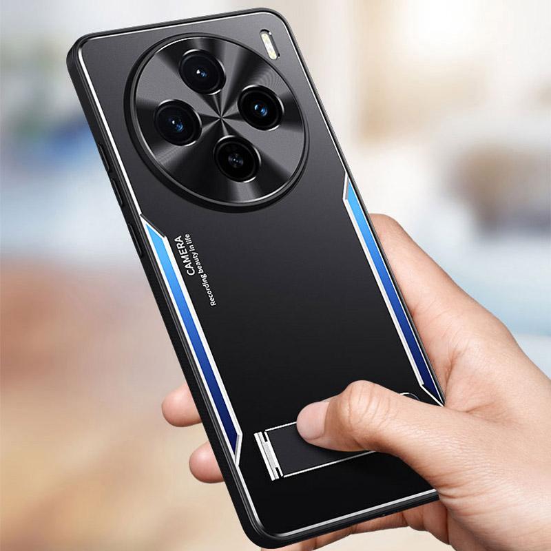 For Vivo X100s 5G Kickstand Phone Case Aluminum Alloy+TPU Shockproof Phone Cover