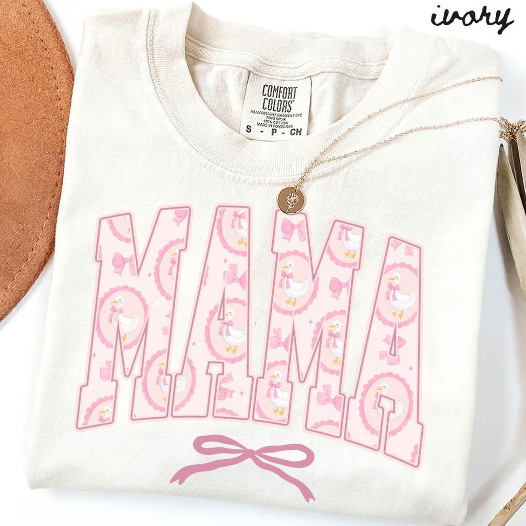 Comfort Colors Mama Shirt, Goose Bow Mom Shirt, New Mothers Day Tshirt, Cute Gift For Mom, Trendy Tee, Pregnancy Reveal