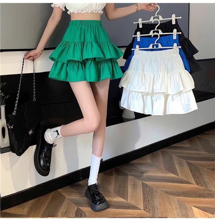 Women's Summer White Tiered Pleated Puffed Umbrella Skirt Petite High-Waisted A-Line Mini SkirtCasual Design-forward Slimming All-match Versatile