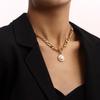 Simple Cuban thick chain OT buckle pearl pendant necklace, punk ins trend item.