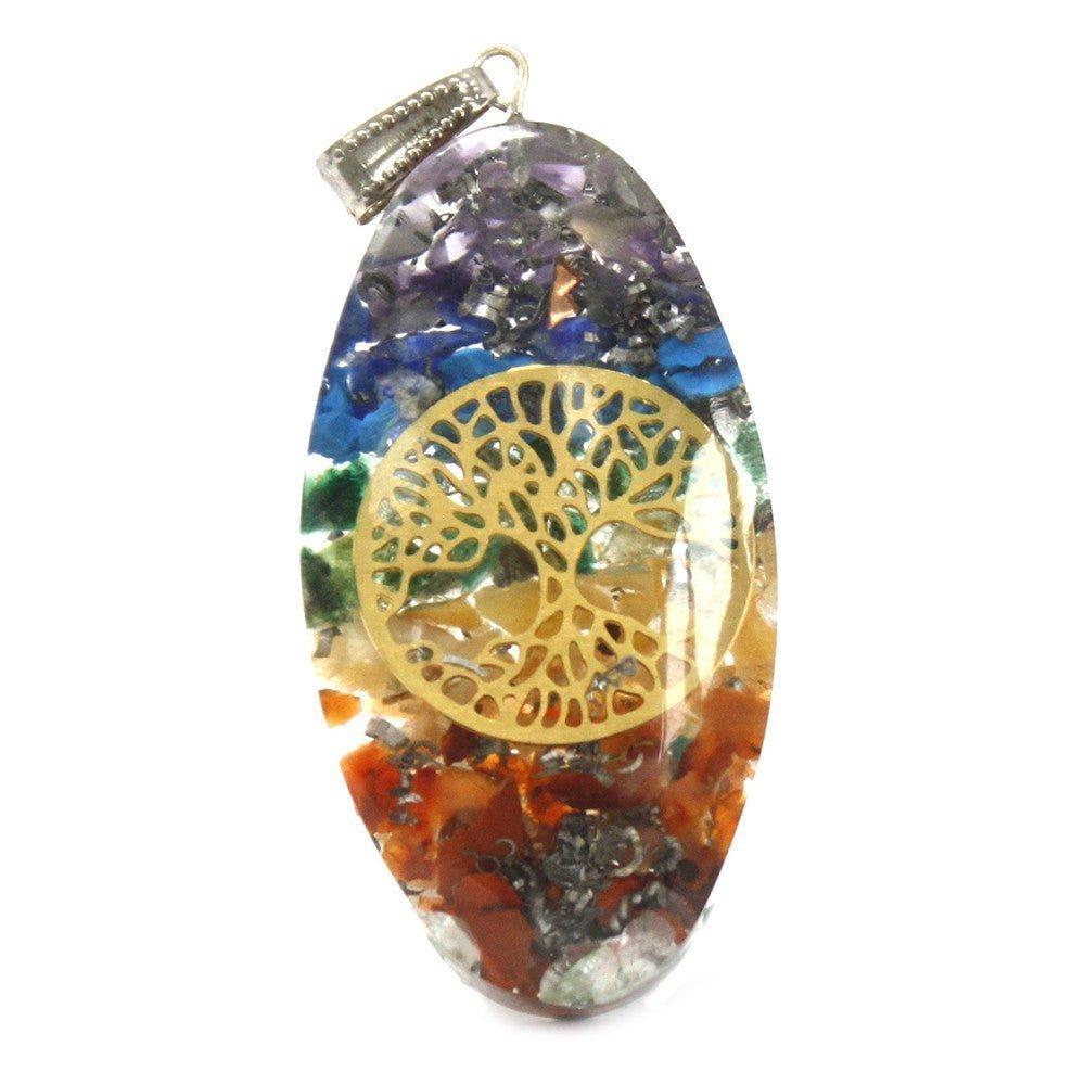 Orgonite Pendant 7 Chakra Stones Oval Tree