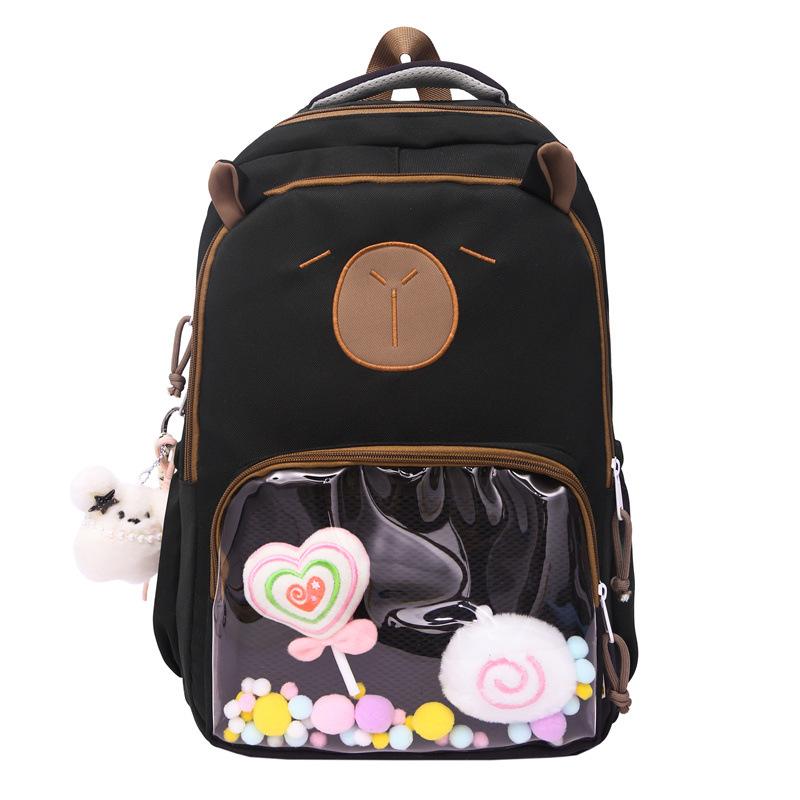 Fashionable Cartoon Design Student Schoolbag Ins Niche Design Backpack Anime Transparent Decoration Rucksack Cute School Bags чёрный