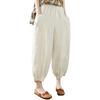Lantern Pants Summer Elastic Waist Solid Color Cotton Linen Dual Pockets Ankle Length Loose Fit Women Harem Baggy Trousers Daily Wear