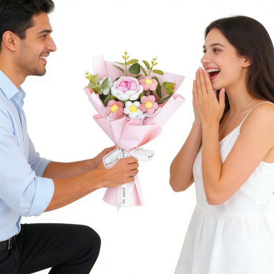 Künstliche Blumen Handgemacht Baumwollgarn Ewige Blume Häkel-Strauß Geburtstag Mama Ehefrau Geliebte Abschluss Heimdekoration