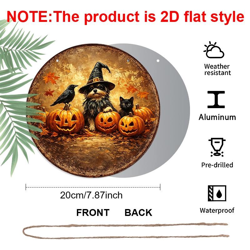 2D Flat 1pc/2pcs, Decorative Plaques and Ornaments Sign, Aluminum Hanging Sign, Black Cat, Crow & Pumpkin Lantern Vintage Print, Autumn Harvest Home