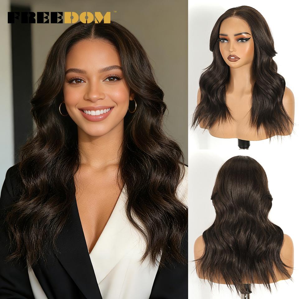 

FREEDOM Synthetic Lace Front Wigs For Women 13x3 Pre Plucked Body Wavy Lace Wig With Straight Ends 18 Inches Ombre Brown Wigs (as the picture,18inches&Lace Front Wigs)