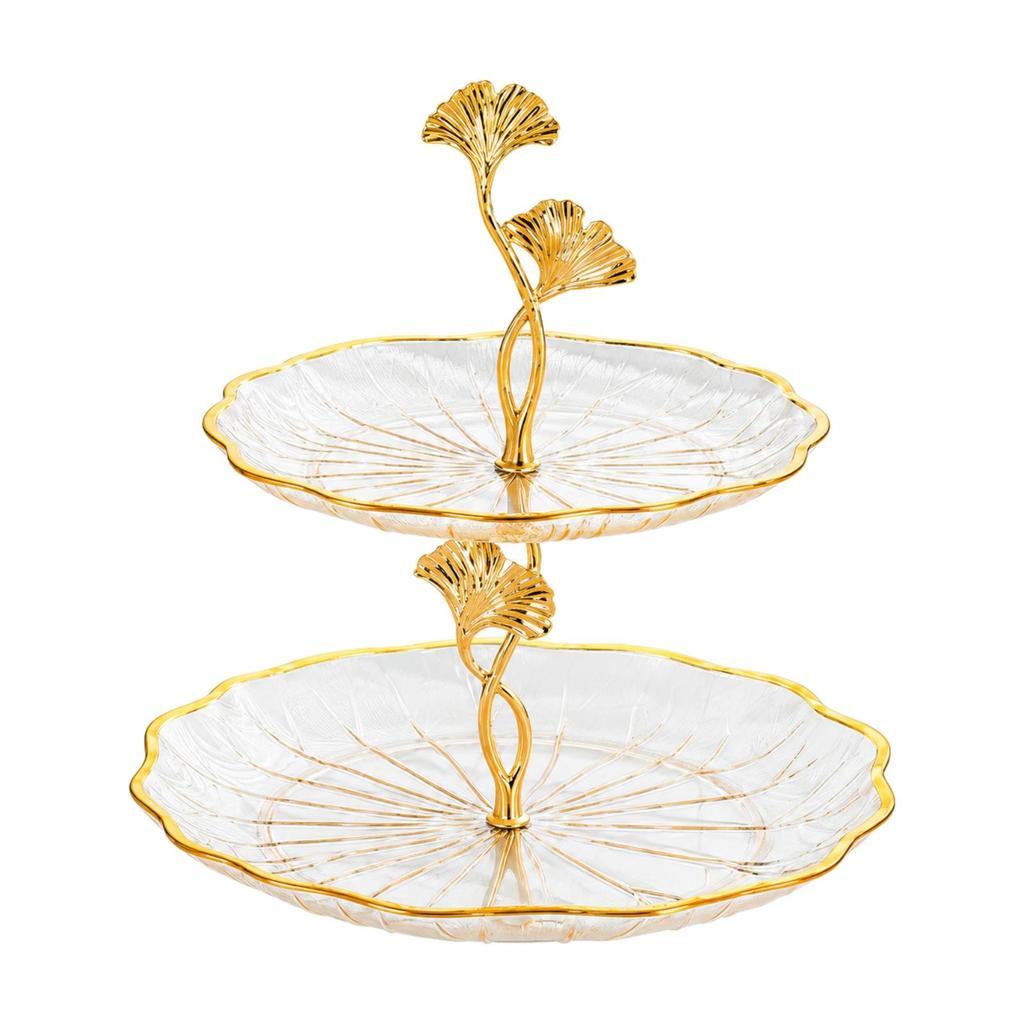 Shaped Two-Tier Serving Tray Elegant Snack Stand with Floral Supports