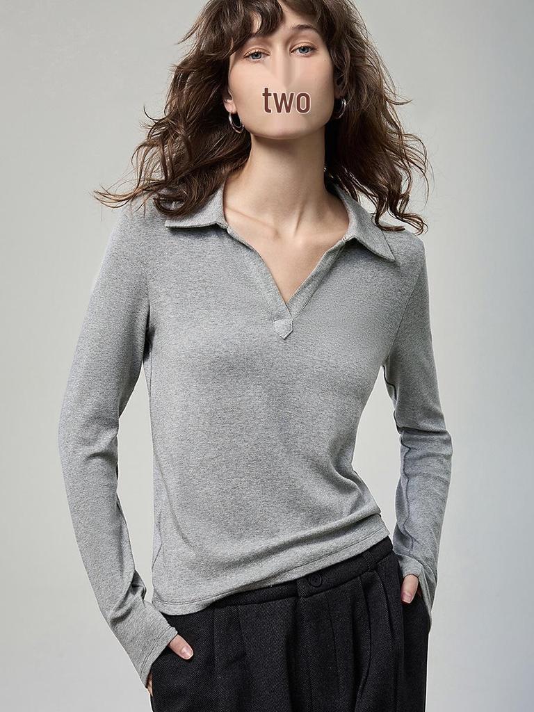 Damen Weiches V-Ausschnitt Langarm T-Shirt - Schlankmachendes High-Sense Herbst 2025 Basisschicht