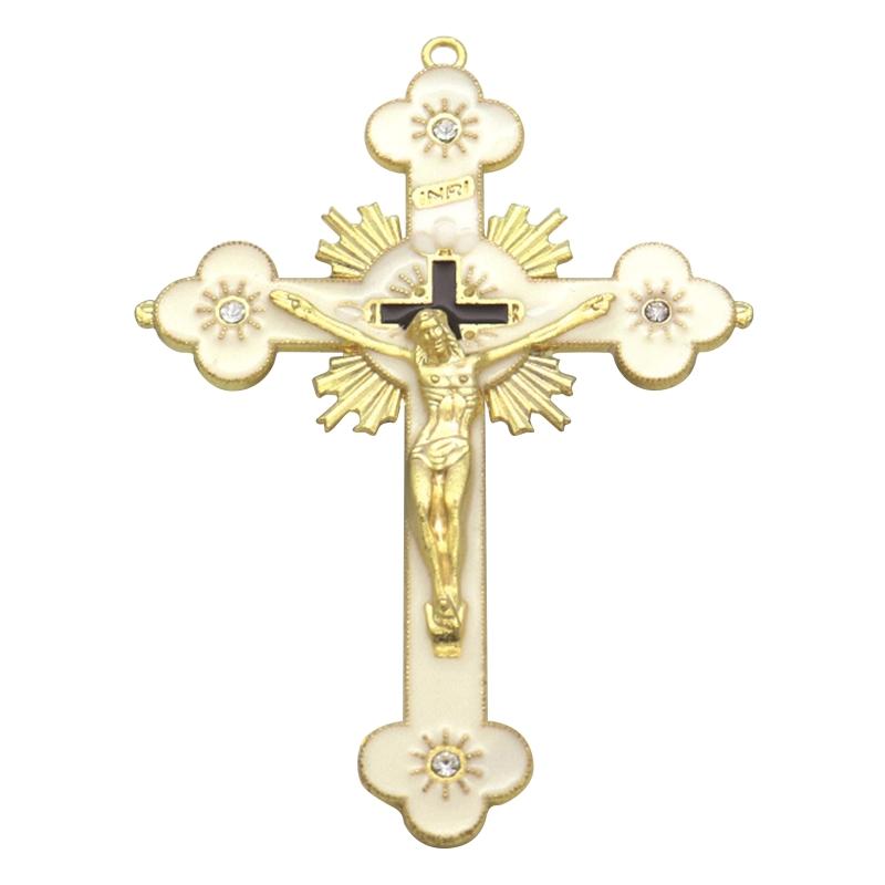 Metal Enamel Crystal Flower Crucifix Cross Spiritual Religious Jesus Catholic Blessing Faith Gifts Prayer Church Decor 2024 New
